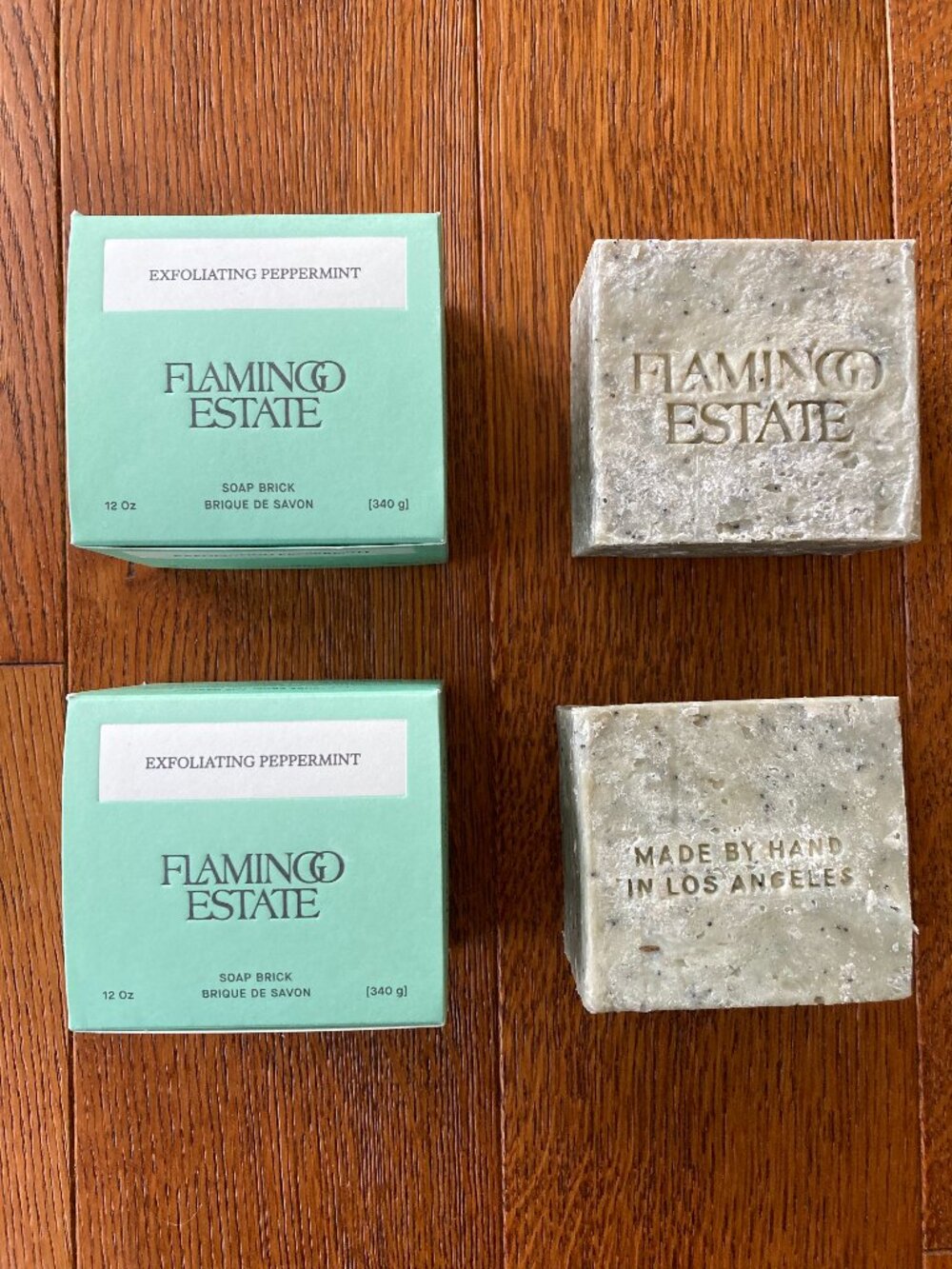 Pair of Flamingo Estate Exfoliating Peppermint Soap Bricks - 2 x 12oz bars NEW